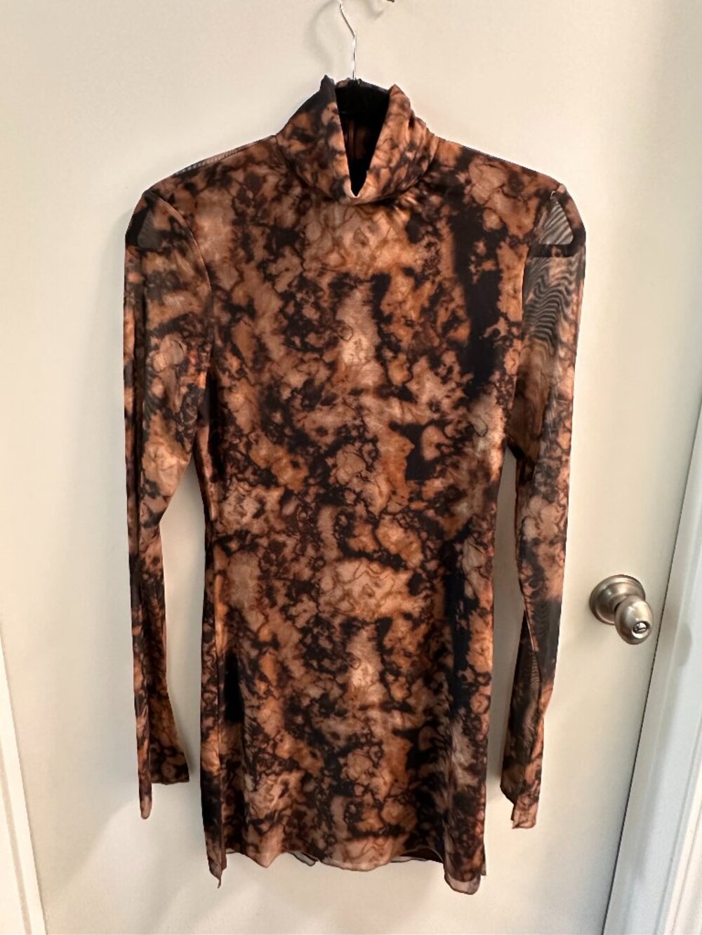 RNWY Brown Tie-Dye Mesh Long Sleeve Dress — Sheer Runway Label
